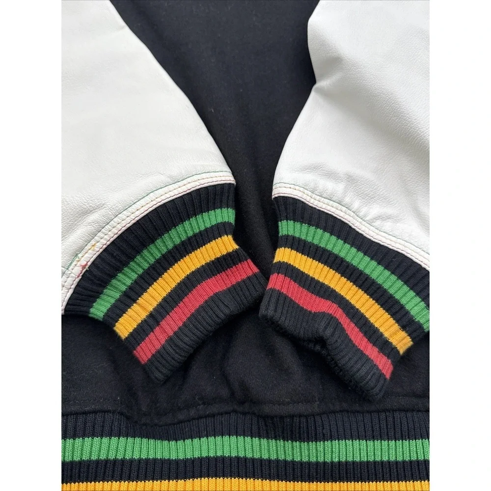Vintage LRG Lifted Research Group Rasta Wool Varsity Jacket Black White 2XL EUC